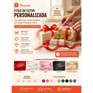 Fita de Cetim Personalizada 22mm - Fita decorativa, Fita de presente, Fita de luxo, Decoração
