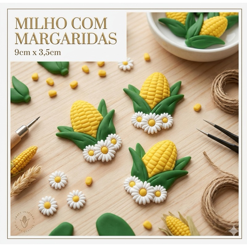 Kit com 10 Apliques Emborrachados Espiga Milho Com Margarida Festa Junina