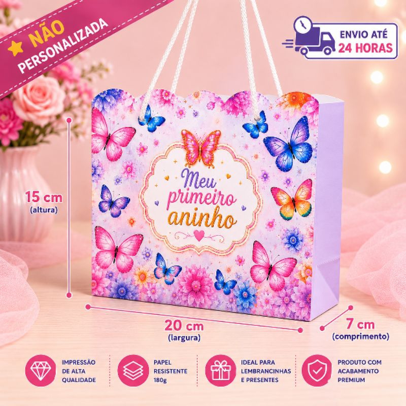 Kit 10 Sacolinhas Jardim das Borboletas 20x15x7cm Lembrancinha Festa Infantil Pronta Entrega Não Personalizada