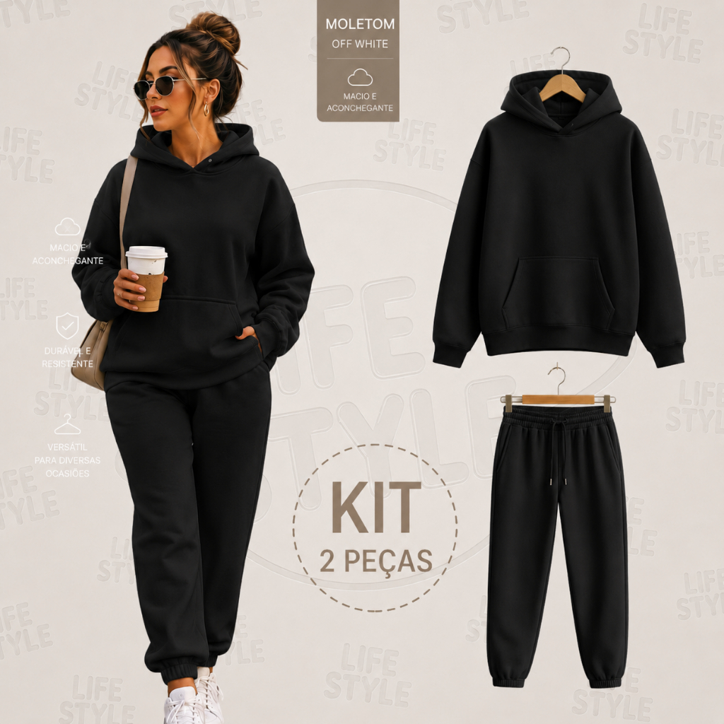 Conjunto Kit Moletom Canguru e Calça Flanelado Tecido Confortável Envio Imediato