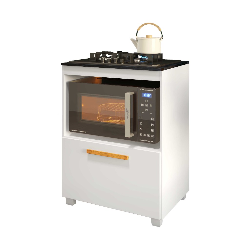 Balcão Cooktop 4 e 5 Bocas Compacto Para Cozinha Com porta Nicho Amplo para Forno ou Microondas Completo - Turim