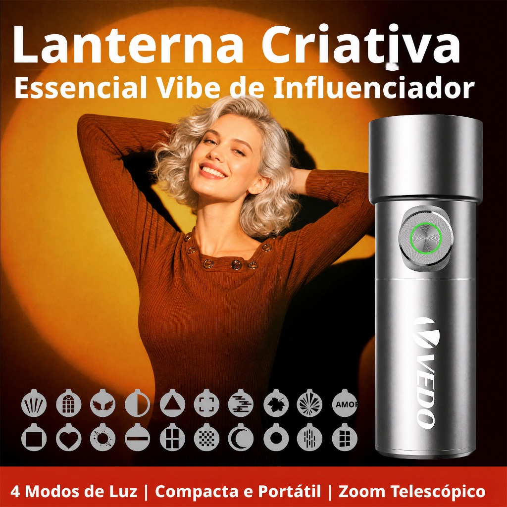 Vedo Lanterna Fotográfica com 4 cores 20 Gobos Refletor de Vídeo LED Portátil