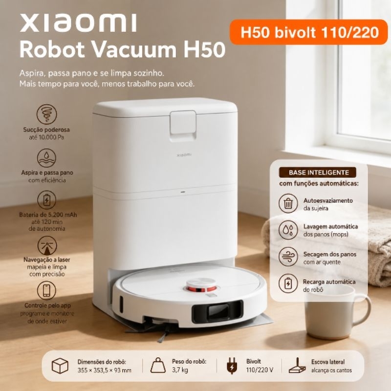 robô aspirador 2026 Xiaomi H50 bivolt 110/220