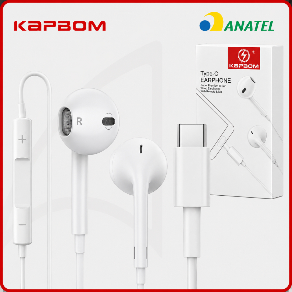 Fone De Ouvido Stereo Alta Definição Tipo C Type Usb-C Com Fio Microfone