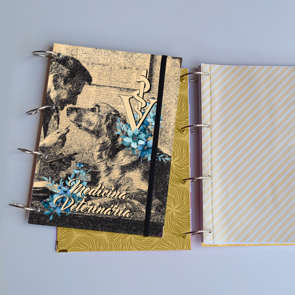 Caderno Argolado Medicina Veterinária Vintage (Capa e Argolas) Universitário Colegial A5 Fichário