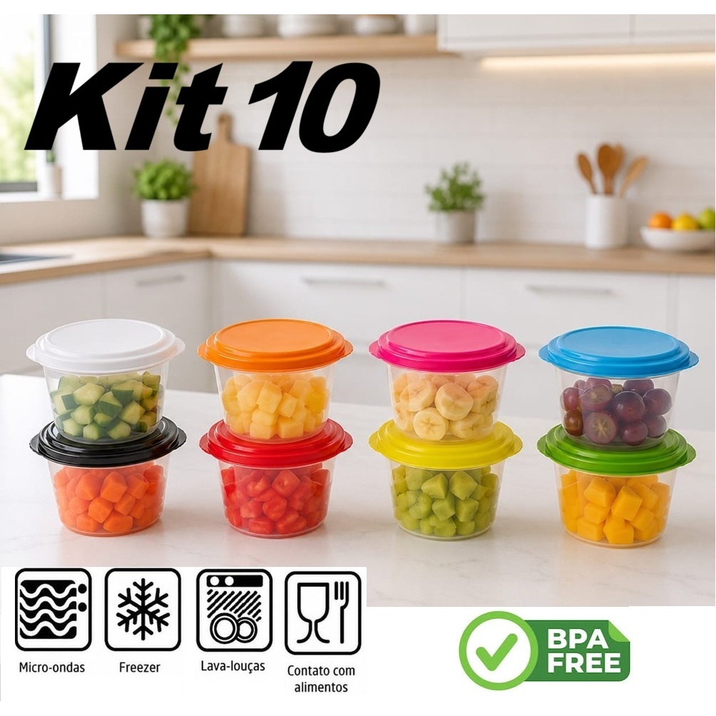 Kit 10 Potes Gelatina Papinha Dieta Sobremesa 100 ml Colorido BPA Free