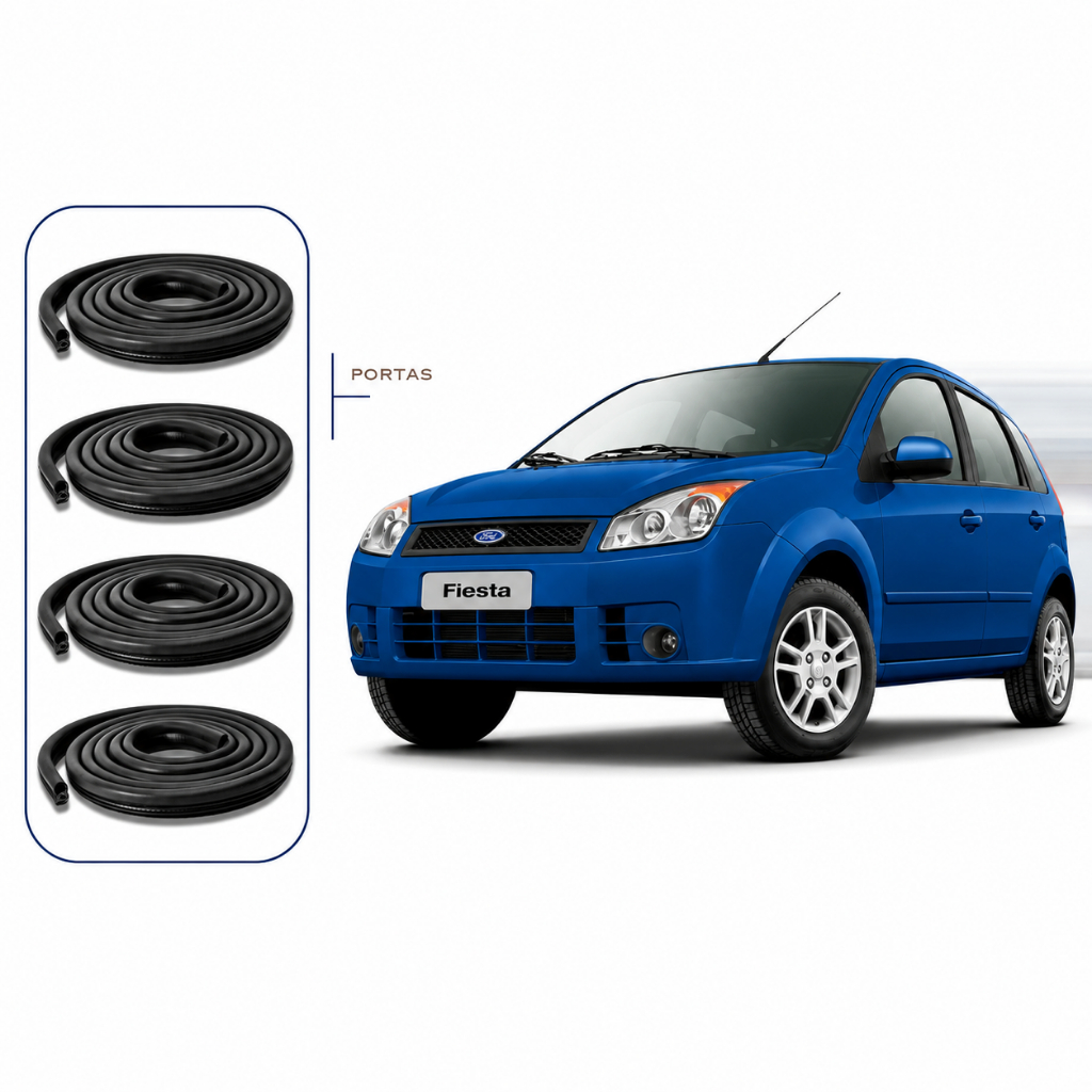 Kit 4 Borrachas Porta Fiesta Hatch Sedan 2002 até 2013 Premium Completo