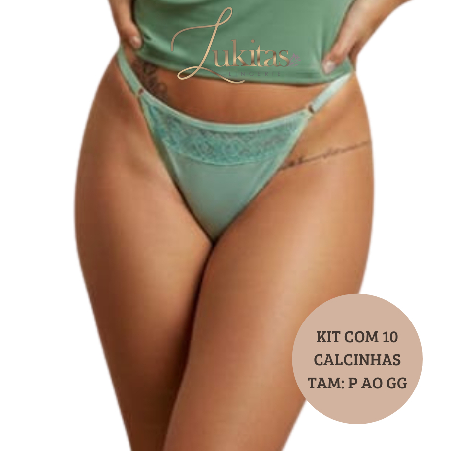 Kit 10 Calcinha de Microfibra com Renda e Regulagem nas Laterais Confortável Modelo Maior no Bumbum