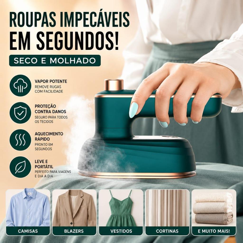 Mini Ferro De Passar Roupas Para Viagem Portátil Para Mala, Bivolt 110v e 220v