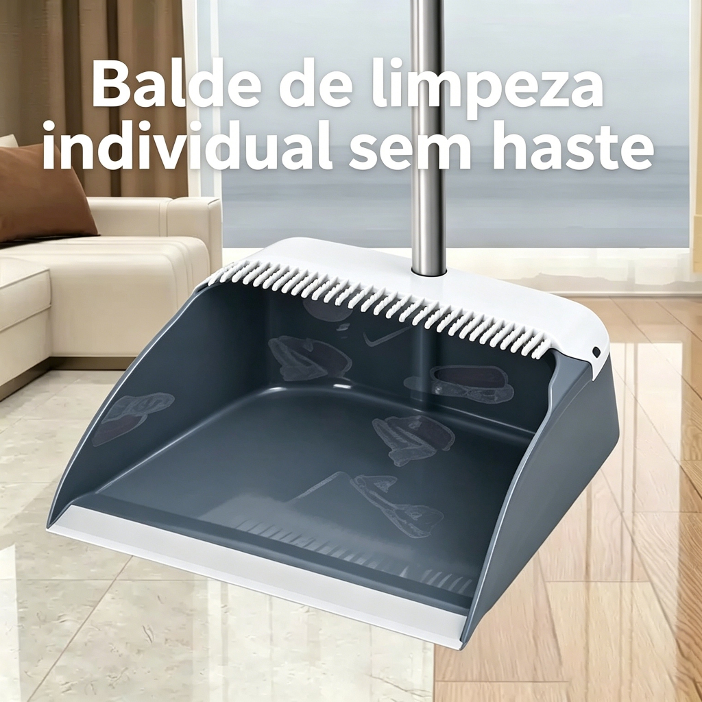 Pá de lixo com cabo de aço inoxidável com design serrilhado, que facilita raspar o lixo
