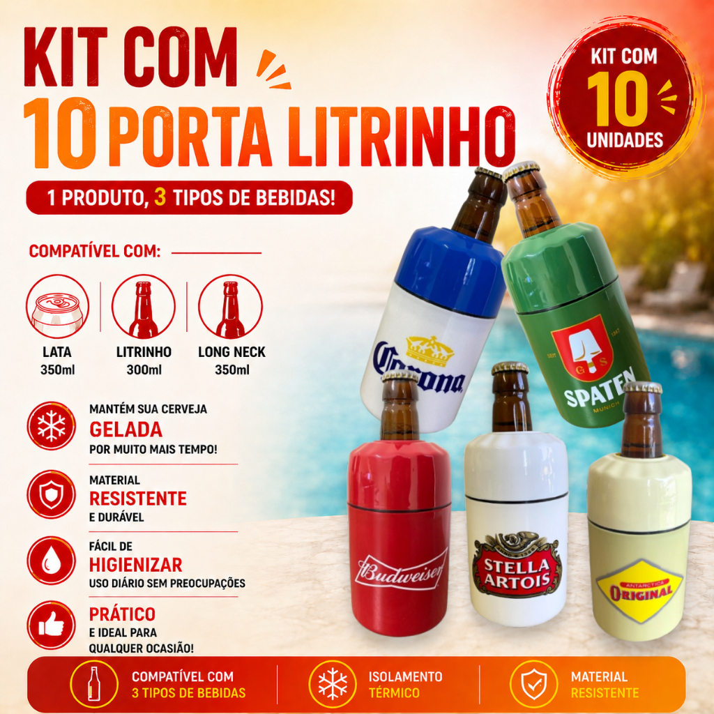 10 Porta Lata Litrinho e Long Neck Térmico Suporte Cerveja Térmico