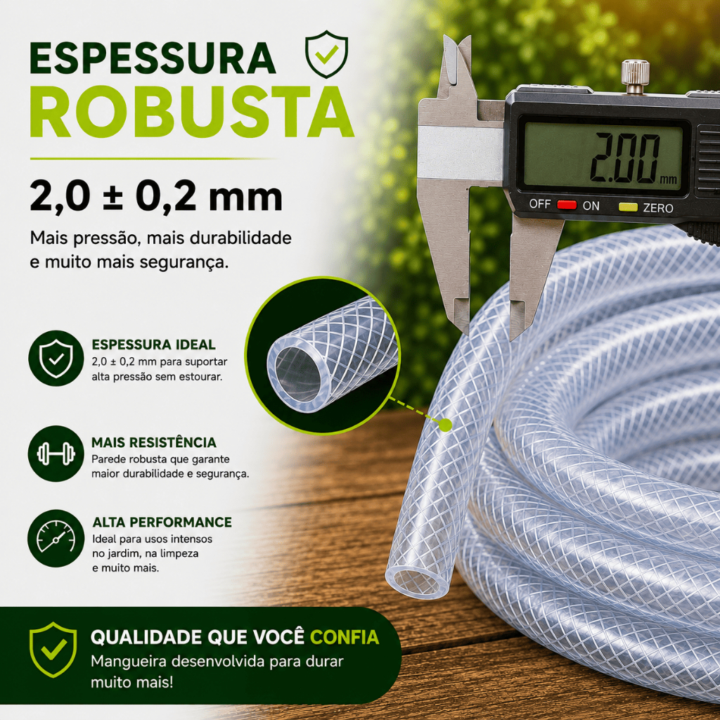 Mangueira Jardim 30 Metros Transparente Cristal trançada Reforçada flexível Resistente Quintal durável Engate Esguicho — imagem 2 de 2