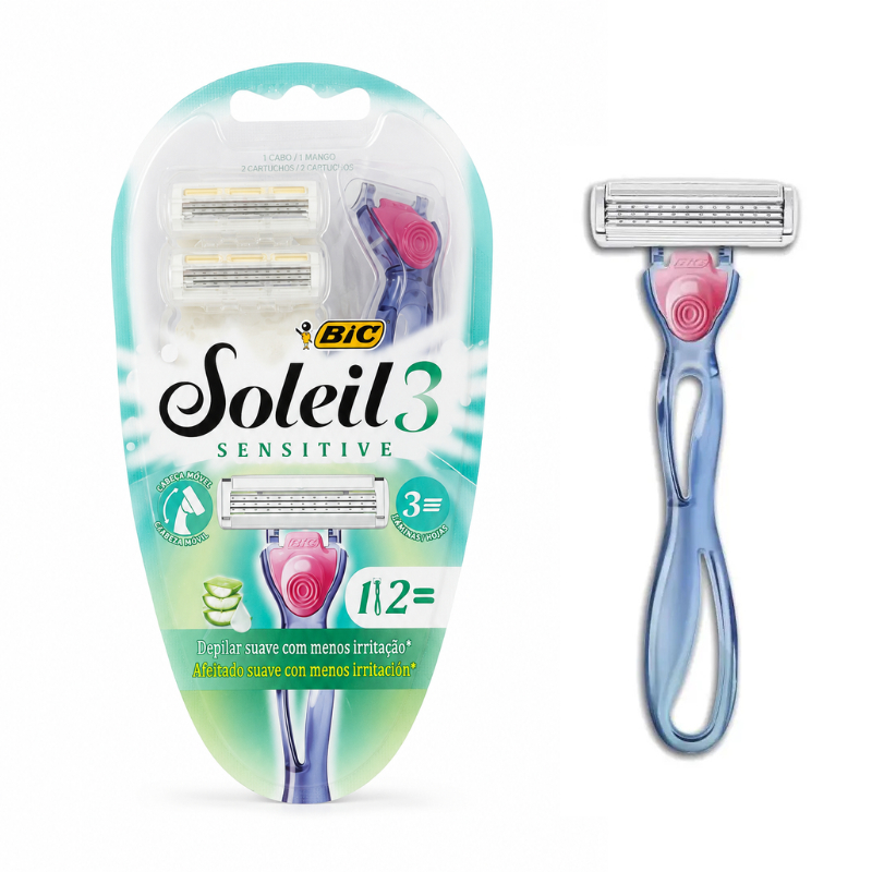 Aparelho de Barbear Bic Soleil Sensitive Click 3 Lâmina Flexível + 2 Cargas