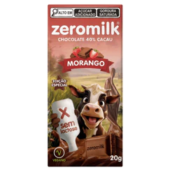Chocolate Tablete 40% Cacau Morango Sem Lactose Vegano 20g - Zeromilk