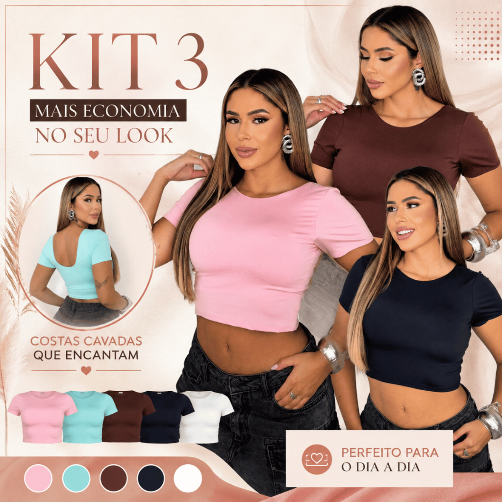 Kit 3 Cropped Feminino Blusinha Forrado Suplex Premium Modelador Confortável Casual Mulher Elegante