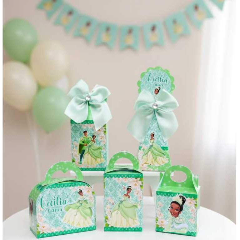 Kit Caixas Personalizadas / Princesa Tiana / Lembrancinhas/ Kit festas / Pegue e Monte