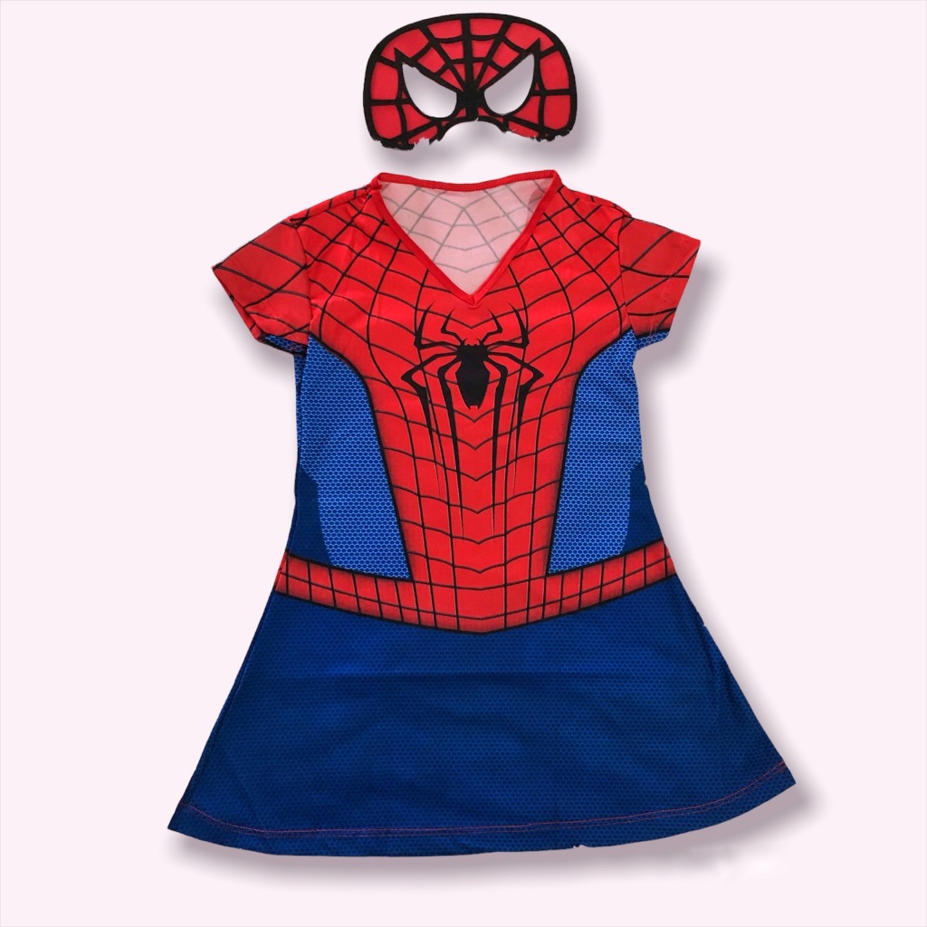 Fantasia Temática Mulher Aranha Vestido Aranha Infantil Feminina Princesa Barato Menina Promoção Máscara