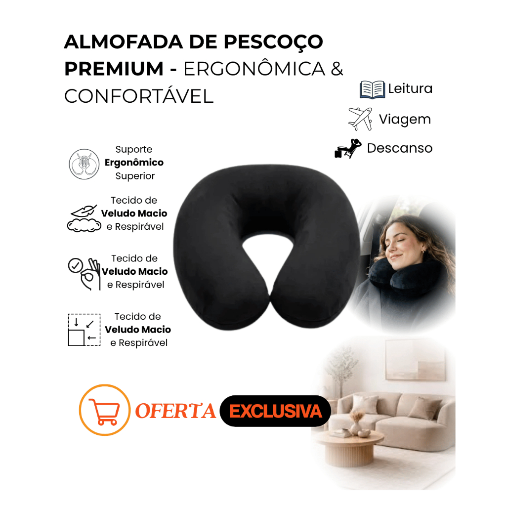 Travesseiro para pescoço Apoio De Viagem Encosto De Pescoço Descanso - 30x30cm - Cores à Escolha