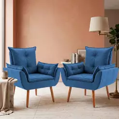2 Poltronas Cadeiras Decorativa Luxuosa Pés Palito Madeira Suede Cinza Chumbo