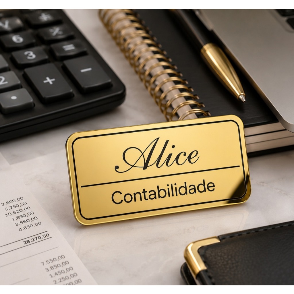 Broche Crachá Dourado Personalizado Nome Profissão Premium