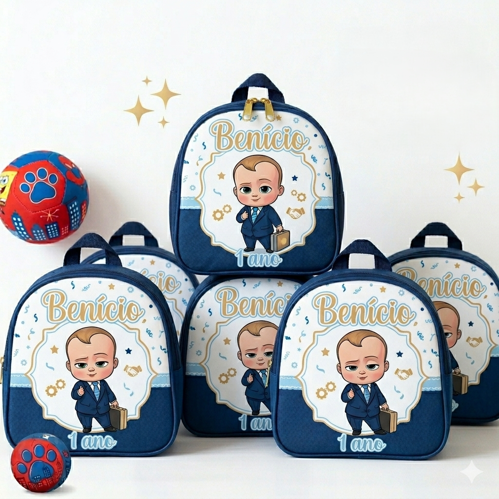 40 Mochilinhas infantil personalizada no tema poderoso chefinho, vários temas, personalizada para lembrancinhas e festas