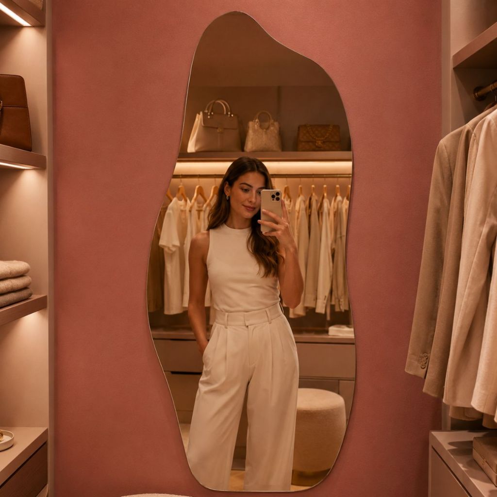 Espelho Lopazzi Orgânico Grande Corpo Inteiro Lapidado Polido Decoração Quarto Sala Closet Luxo