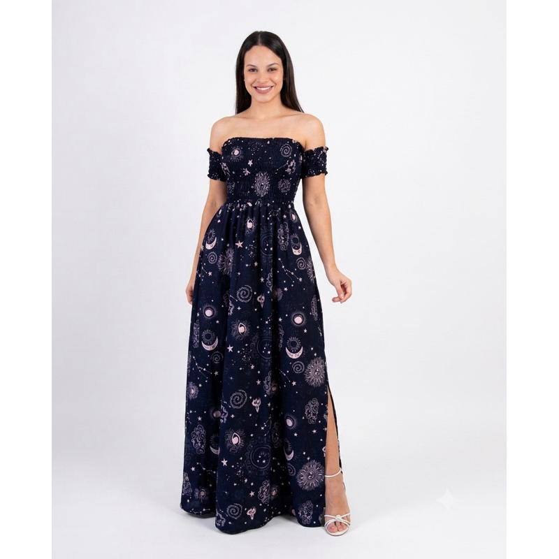 Vestido feminino longo lastex estampado moda evangélica luxo envio imediato - REF 149