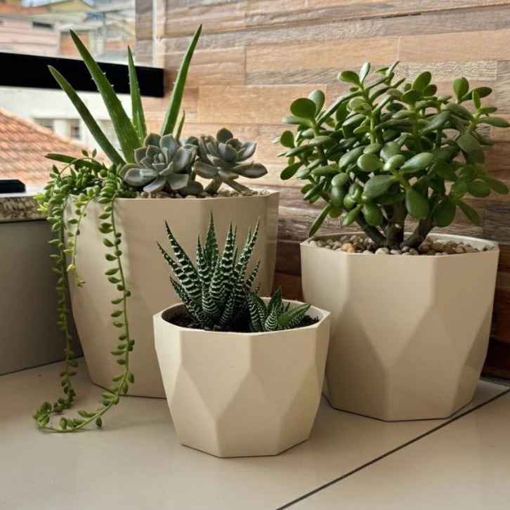 Kit Jogo 3 Vasos para Plantas Decorativo Cachepô Liso Injetado Centro Mesa Suculentas Cactos barato