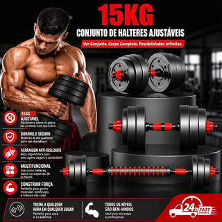 15KG Kit Halteres Barra Kettlebell 6 em 1Equipamentos de ginástica para casa