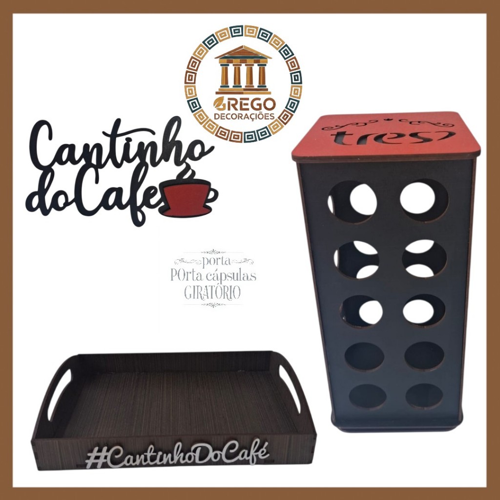 Kit Porta Cápsulas Quadrado Giratório Frase Bandeja 40 Cápsulas Três Corações Nespresso Dolce Gusto