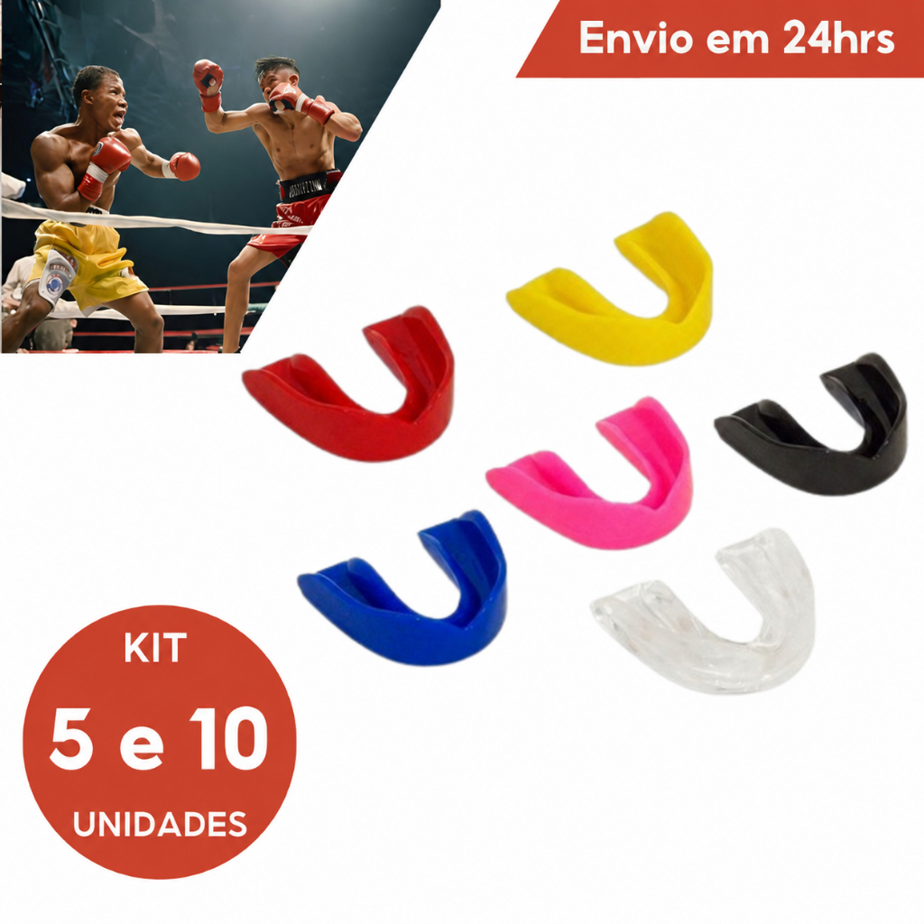 Kit 5/10 Protetor Bucal Simples P/ Lutas Boxe MMA Jiu-Jitsu Moldável Profissional