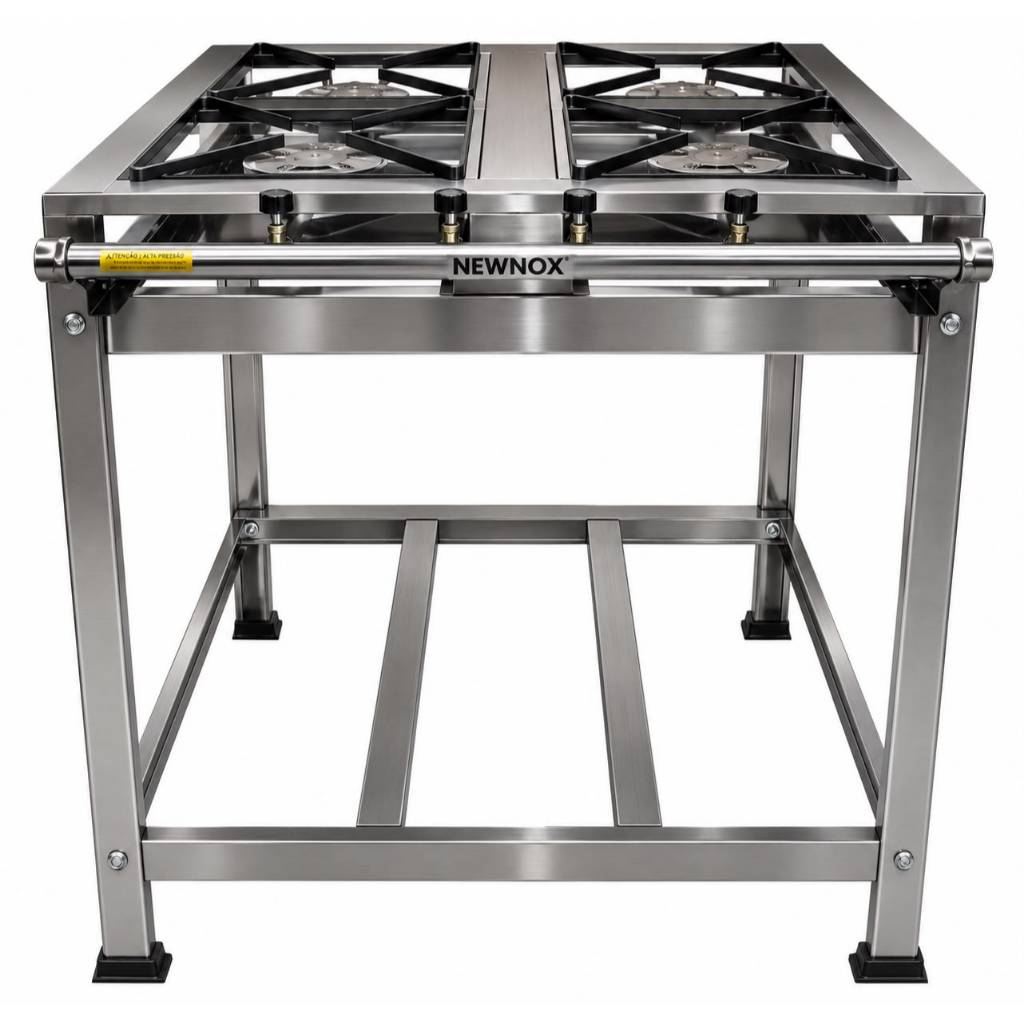 Fogão Industrial Aço Inox 430 Alta Pressão 4 Bocas Queimador Caulim