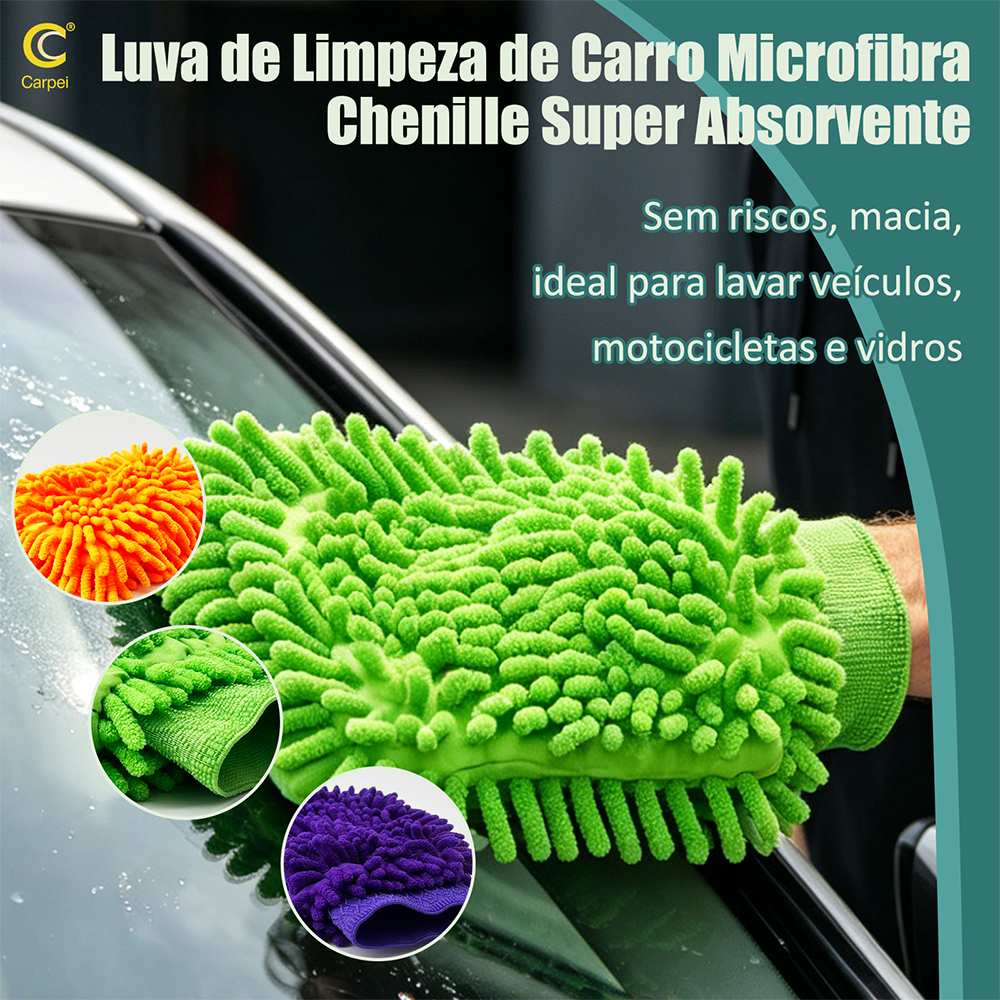 Luva de Lavagem Automotiva Microfibra Chenille Super Absorvente Não Risca