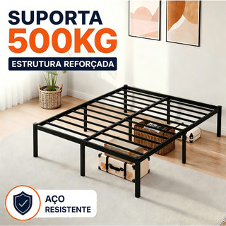 Base de Cama Casal Metal 500KG Estrutura Reforçada Sem Ruídos com Espaço de Armazenamento