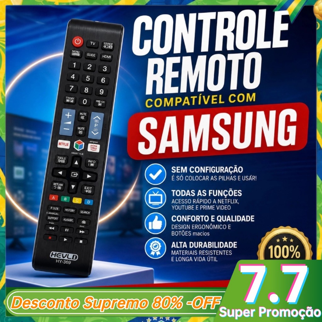 Controle Remoto Universal Samsung Smart TV HY-369 LED LCD Netflix Prime Smart Hub com Pilhas Inclusas
