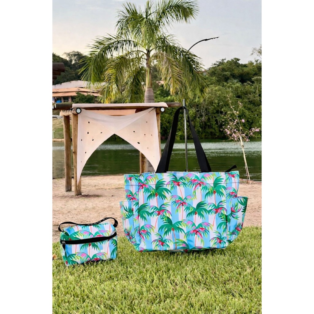 Sacola Praia Gorgurão Reforçada Com Necessaire Bolsa Multiuso Para Viagem Passeios e Lazer Multiuso/Dia a Dia