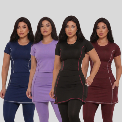 Conjunto Esportivo Calça Saia Com Bolso e Blusa Moda Evangélica Fitness Para Academia Pilates Caminhada