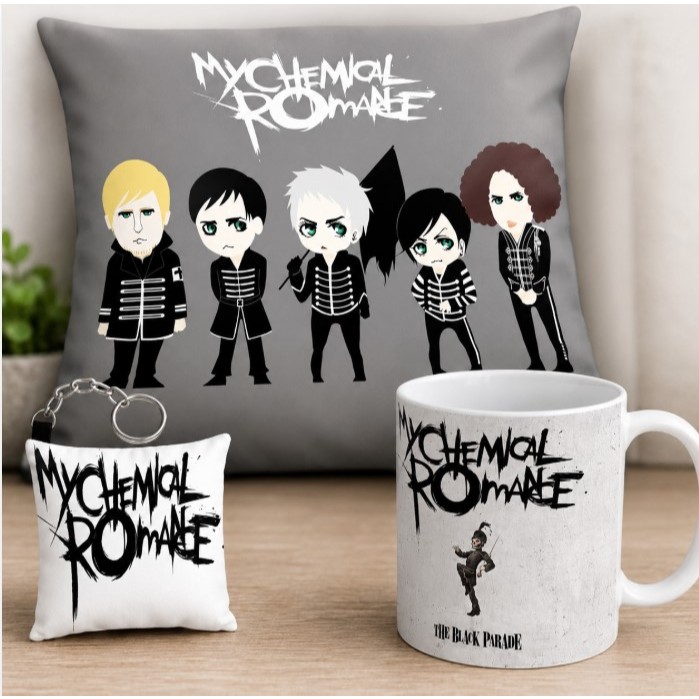 Kit My Chemical Romance Rock Emo Caneca Almofada Chaveiro