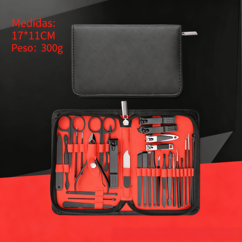 Kit Manicure e Pedicure 30 Peças Aço Inoxidável, Conjunto Completo de Cortadores de Unha com Estojo Portátil