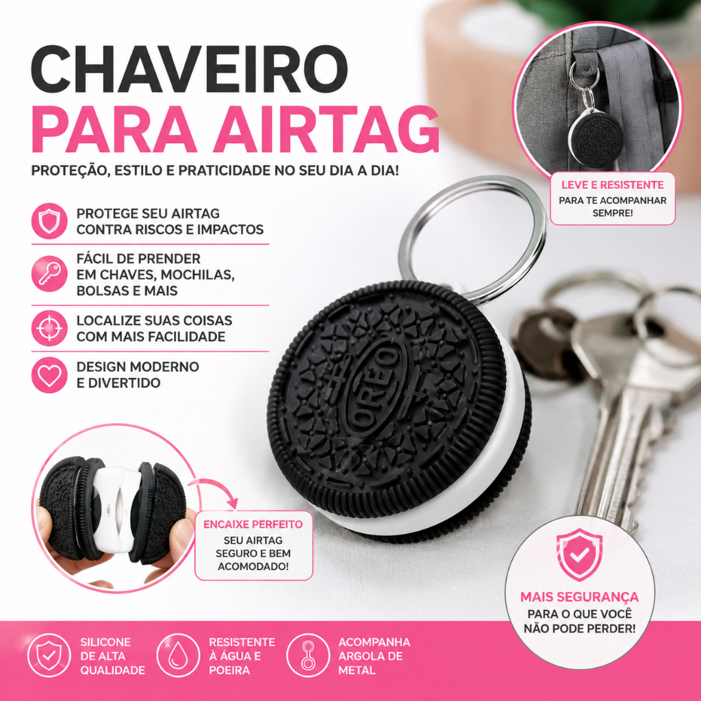 Chaveiro para AirTag Porta Rastreador Plástico Design Biscoito Protetor Case Airtag