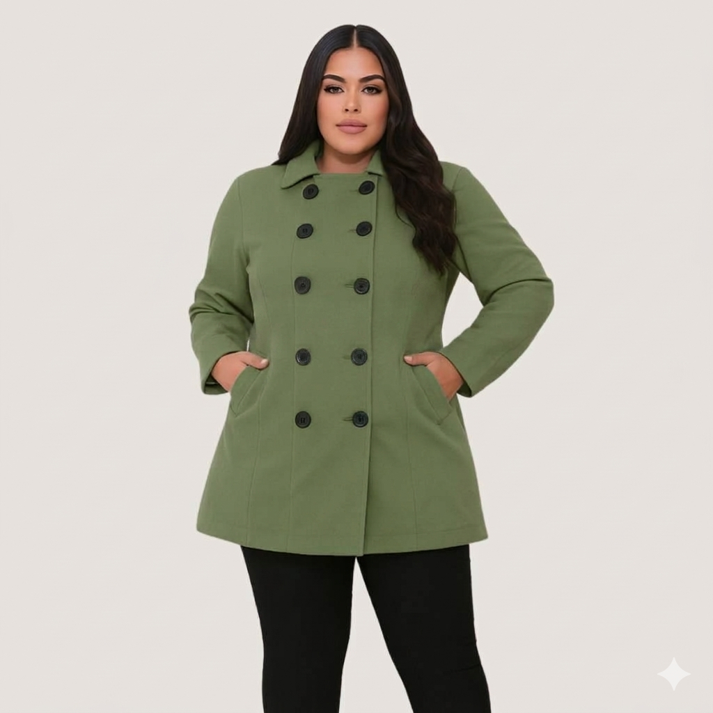 Sobretudo Casaco Feminino Plus Size Lã Batida Inverno Frio Cinto Ilustrativo não acompanha o produto