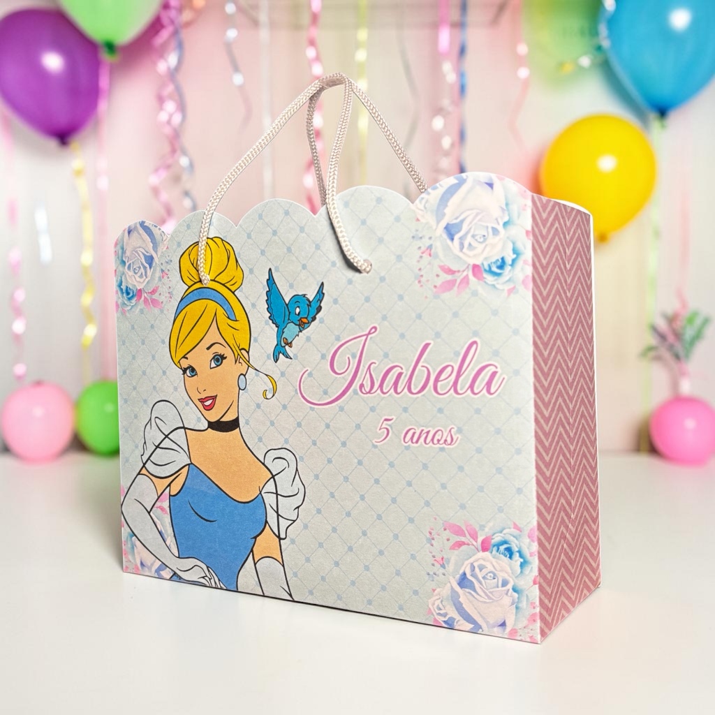 Sacolinha Surpresa Personalizada Cinderela (Pegue e Monte) Lembrancinha Festa Infantil Nome e Idade Aniversário