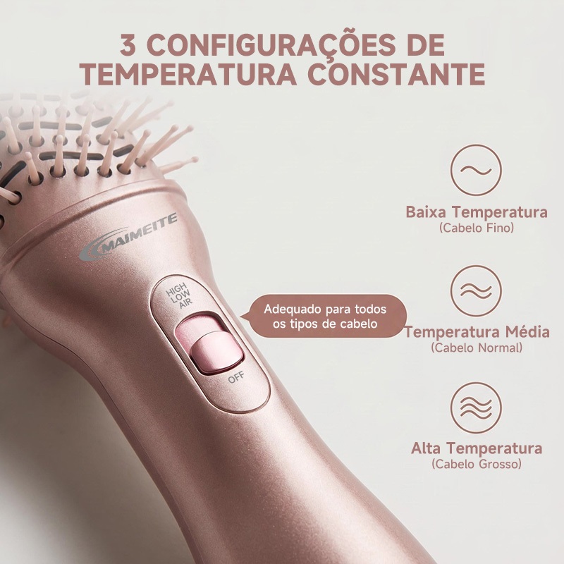 MAIMEITE Escova Secadora 2 em 1 Bivolt 110V-220V 3 Temperaturas Íons Negativos Seca e Modela — imagem 2 de 2