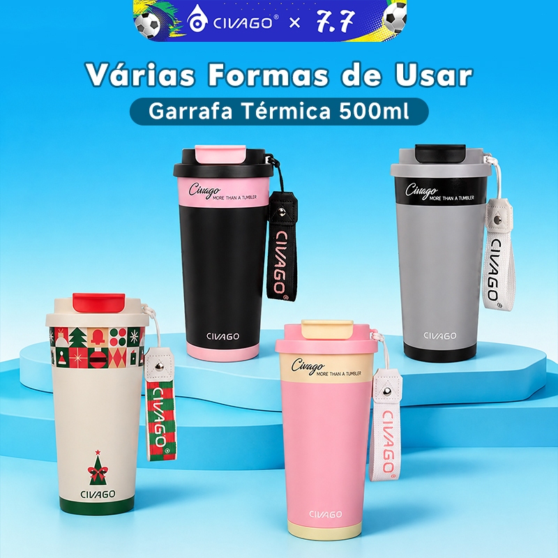 CIVAGO Copo Térmico 500ml Aço Inox 316  Estampa Edição Garrafa Térmica Presente para Festas BPA Free