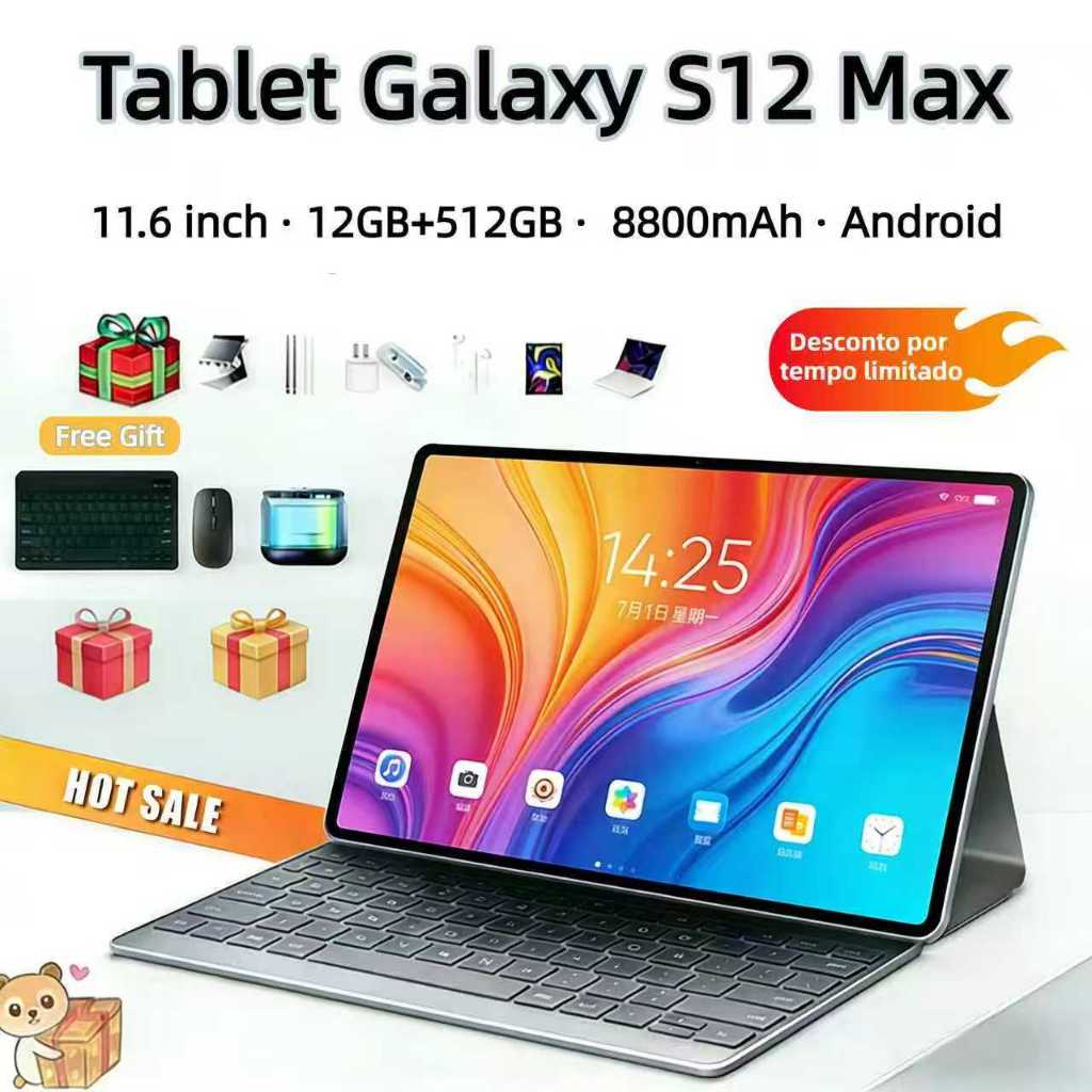 【Teclado + Mouse Grátis+Alto-falantes】Galaxy Tablet S12Plus 16 GB + 1024GB 12.8-inch 10000mAh Android16 Dual SIM 5G WiFi