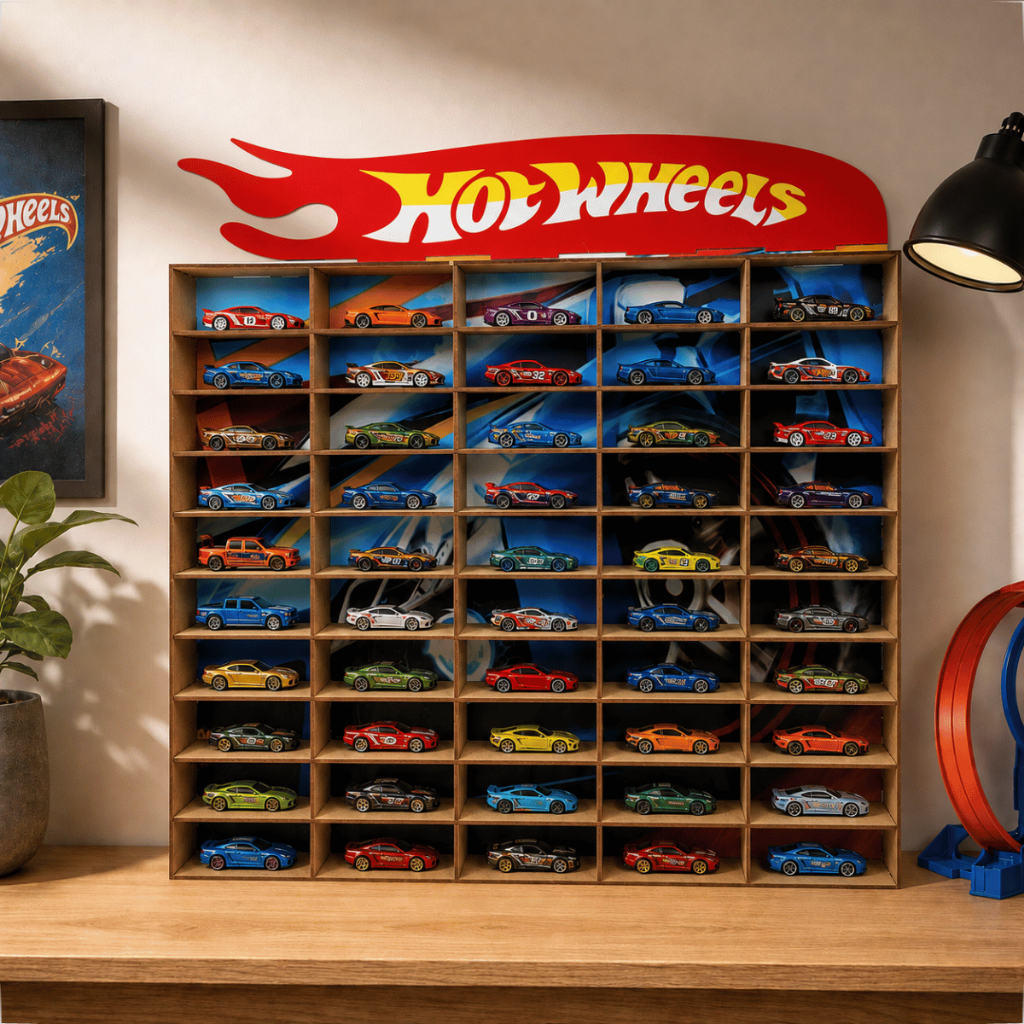Expositor de Carrinhos HotWheels Porta 50 Carrinhos Coledionáveis em MDF