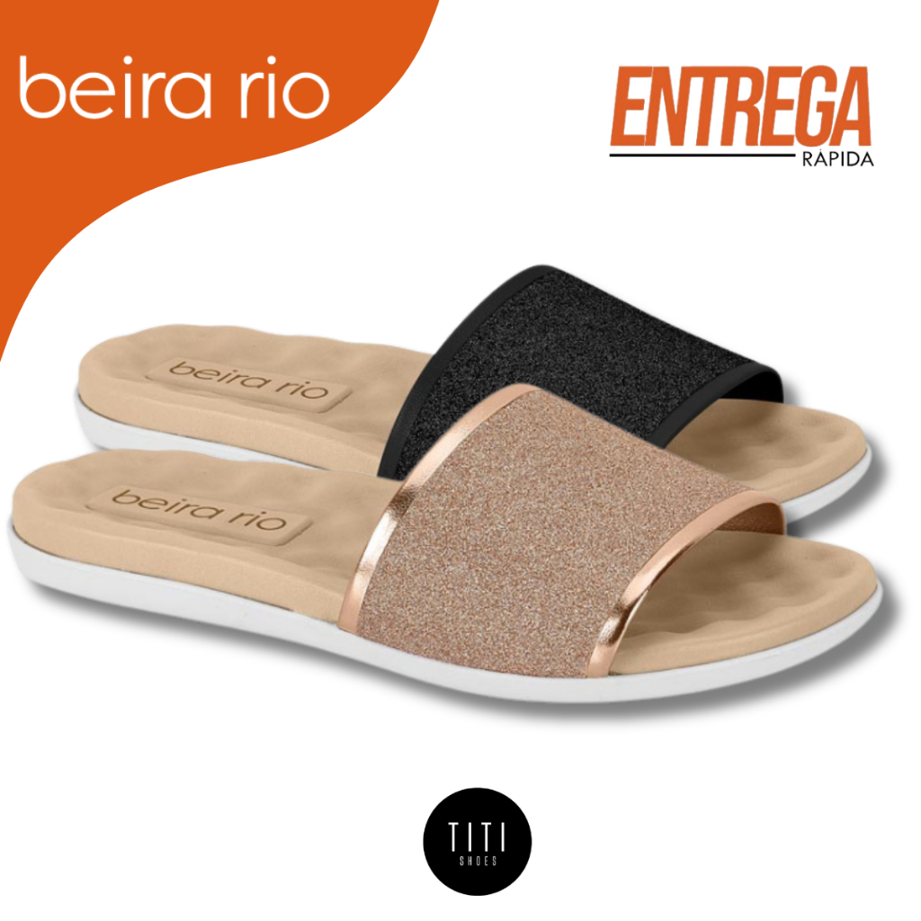 Chinelo Slide Feminino Beira Rio Original Glitter Leve Macio Dia a Dia