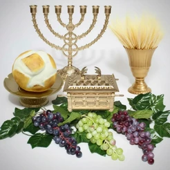 Kit Arranjo Santa Ceia Pão 3 Uvas Candelabro Arca Aliança e Trigo