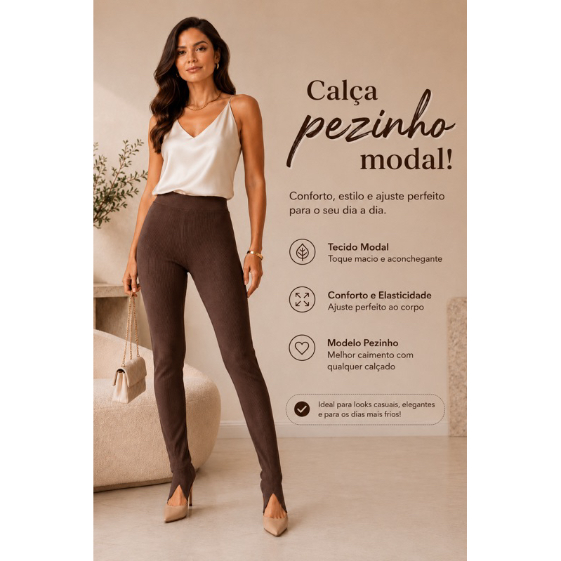 Calça Pezinho Feminina Modal Canelada Premium Cintura Alta Fusô Legging Confortável Moda Inverno