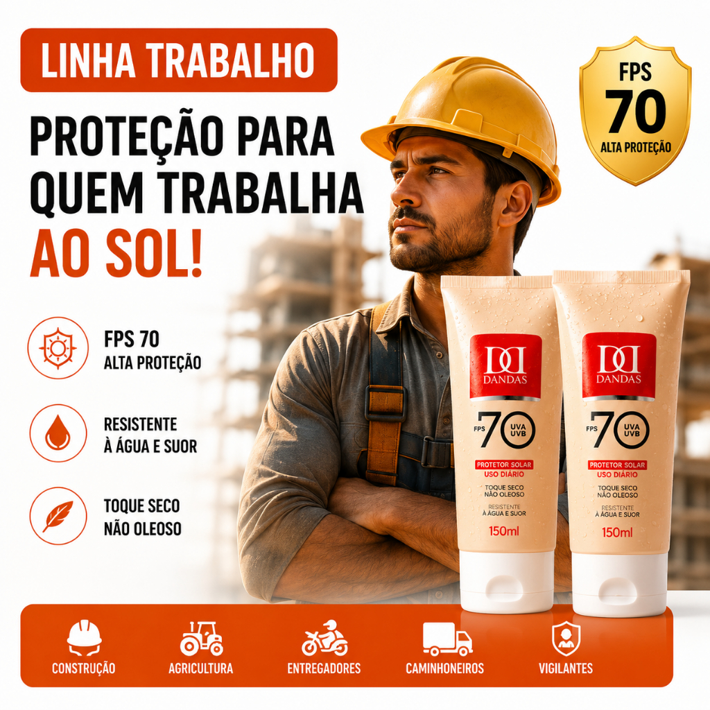 KIT 02 Antissinais, Protetores solar DANDAS 70FPS, 150 ml com Toque seco - ROSTO E CORPO